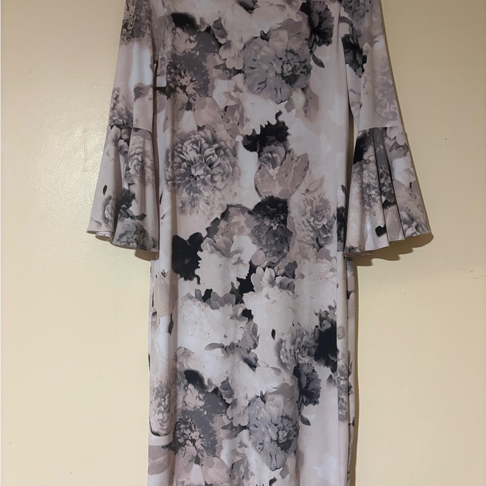 Calvin Klein Monochrome Floral Long Sleeve Dress